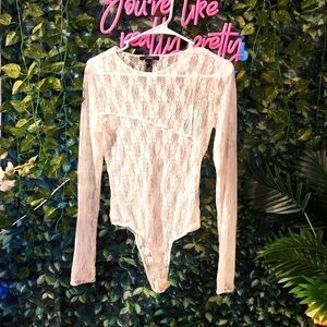 Forever 21 Lace Cream Long Sleeve Bodysuit